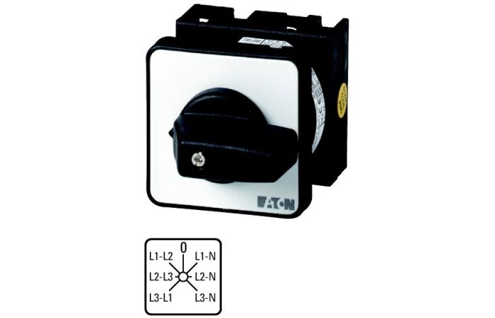 Łącznik krzywkowy 3P+N, 20A, 6,5kW, faza-0-faza, , pokrętło czarne, do wbudowania w otworze 22,3mm, T0-3-8007/EZ P/T | 098186 Eaton