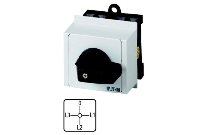 Łącznik krzywkowy 20A, 6,5kW, L3-0-L1-L2, pokrętło czarne, do zabudowy modułowej, T0-3-8048/IVS P/T | 041235 Eaton