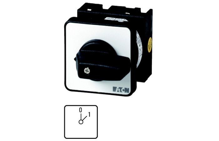 Łącznik krzywkowy 3P, 20A, 6,5kW, 0-1, bez samopowrotu, pokrętło czarne, natablicowy, T0-2-15403/E P/T | 067330 Eaton