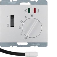 Regulator temperatury podłogowej zestyk zwierny, el.centralny, łącznik, 2 diody LED, alu, K.5 | 20347103 Hager