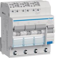 Wyłącznik różnicowo-prądowy z członem nadprądowym 3x1P+N 6kA B 10A/30mA Typ A QC/QBB, RCBO | ADZ310D Hager