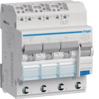 Wyłącznik różnicowo-prądowy z członem nadprądowym 3x1+N 6kA C 10A/30mA Typ A QC/QBB, RCBO | ADZ360D Hager