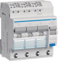Wyłącznik różnicowoprądowy z członem nadprądowym 3x1P+N 6kA C 13A/30mA Typ A QC/QBB, RCBO | ADZ363D Hager