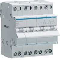 Modułowy przełącznik instalacyjny I-0-II punkt wspólny od góry 4P 40A 400VAC | SFT440 Hager