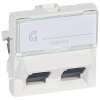 Gniazdo komputerowe 2xRJ45 kat. 6 UTP, wyjście kątowe, białe, 2 moduły Mosaic | 076504 Legrand