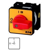 Łącznik krzywkowy 2P, 20A, 6,5kW, 0-1(ON/OFF), pokrętło czerwone, natablicowy, T0-1-102/E-RT P/T | 009046 Eaton