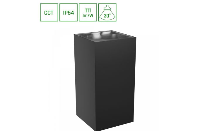 Oprawa na elewację TORRE 18W CCT 3000/4000/6000K IP54 99x78x162mm czarna kwadratowa dwukierunkowa | SLI003024CCT_PW Wojnarowscy