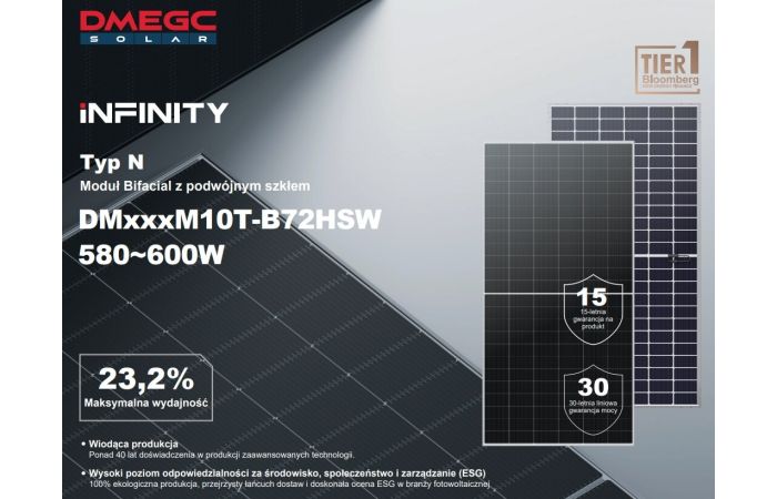 Panel fotowoltaiczny DM590M10T-B72HSW（M10TL+） 590W bifacial rama srebrna