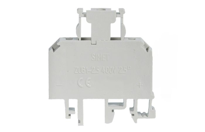 Złączka szynowa gwintowa z bezpiecznikiem, 2,5mm2 TS35 1-tor ZUB1-2.5, szara | 13202312 Simet