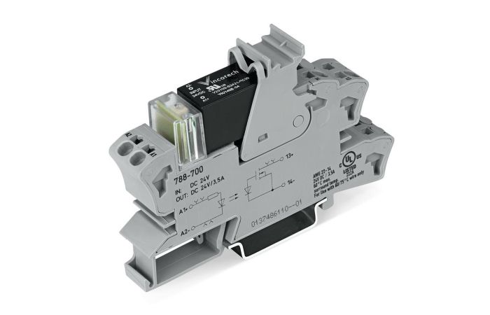Podstawki Z Wtykanym Przekaźnikiem Półpr wejście 24 V DC wyjście 0 V ... 24 V DC / 3,5 A, szara | 788-700 Wago