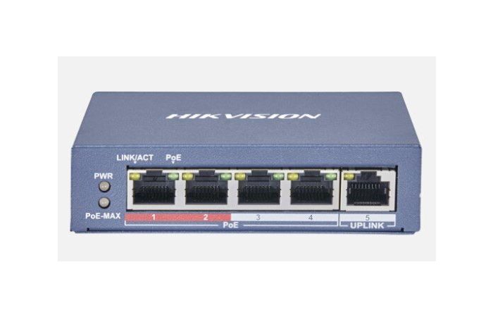 Switch DS-3E0105P-E, 1x uplink 10/100Mbps, 4x 10/100 RJ45 PoE | 301801292 Hikvision Poland