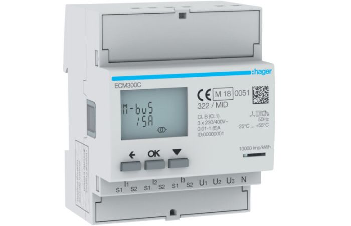 Licznik energii elektr. 3-fazowy, przekł. 1-5A 4M, M-bus, MID, agardio.measure | ECM300C Hager