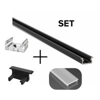 Profil B/Czarny anodowany/Mrożony/Wpuszczany 9,3x21mm (2m) (zestaw) | GXSP518 LED Labs