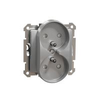 Gniazdo 2x2P+PE z przesłonami do systemu ramkowego (do ramek Sedna Design), srebrne aluminium, Sedna Design & Elements | SDD113275 Schneider Electric