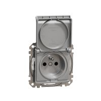 Gniazdo zasilające 2P+PE z przesłonami torów prądowych, zaciski bezgwintowe IP44, srebrne aluminium, Sedna Design & Elements | SDD213014 Schneider Electric