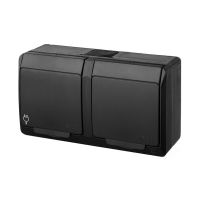 Gniazdo hermetyczne natynkowe podwójne z uziemieniem 2x2P+Z IP44, czarne, Hermes | 0322-09 Elektro-Plast Nasielsk