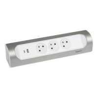Przedłużacz narożny 3X2P+Z, USB A+C, bez przewodu (wielogniazdowy blok przenośny) biały/aluminium | 049409 Legrand