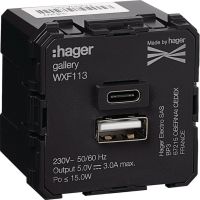 Ładowarka USB A+C 3A mechanizm 2M, lumina/gallery  | WXF113 Hager