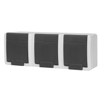 Gniazdo natynkowe potrójne z uziemieniem 3x2p+z poziom IP 55, szary 7035/7016, AQUANT 2K | 5043-10 Elektro-Plast Nasielsk
