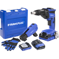 18 V RawlDRIVER Wkrętarka do płyt g-k, 2 akumulatory 2,0 Ah ładowarka 1,5 A podajnik do wkrętów wali | R-PDS18-M2A Rawlplug