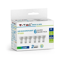 Żarówka LED V-TAC 4,5W GU10 SMD 110st mleczna szybka (opak. 6szt) VT-2225 3000K 400lm | 3800157680233 LED EUROPE