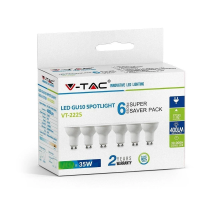 Żarówka LED V-TAC 4,5W GU10 SMD 110st mleczna szybka (opak. 6szt) VT-2225 6400K 400lm | 3800157680257 LED EUROPE