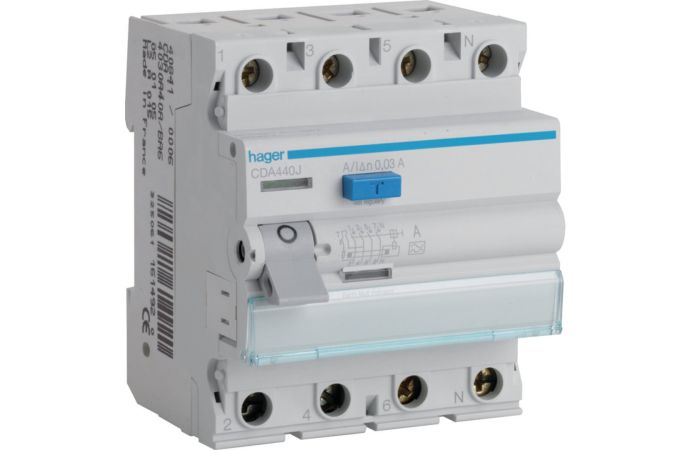 Wyłącznik r&oacute;żnicowoprądowy 4P 40A 30mA 6kA typ A | CDA440J Hager