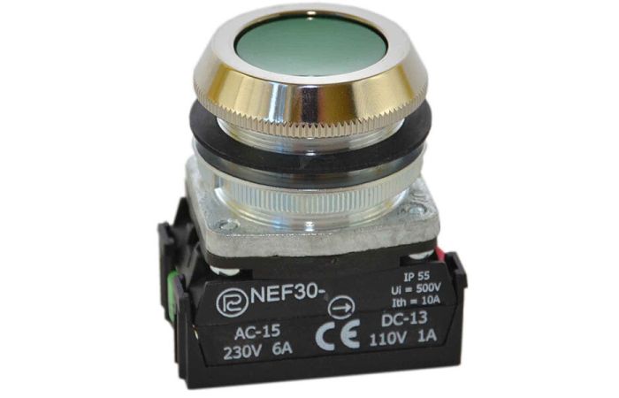 Przycisk sterowniczy kryty NEF30-KXY, pod otwór Fi-30mm, styki 1NO+1NC, zielony | W0-NEF30-K XY Z Promet