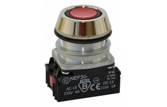 Przycisk sterowniczy z guzikiem krytym NEF30-UKXY, pod otwór Fi-30mm, styki 1NO+1NC, czerwony | W0-NEF30-UK XY C Promet