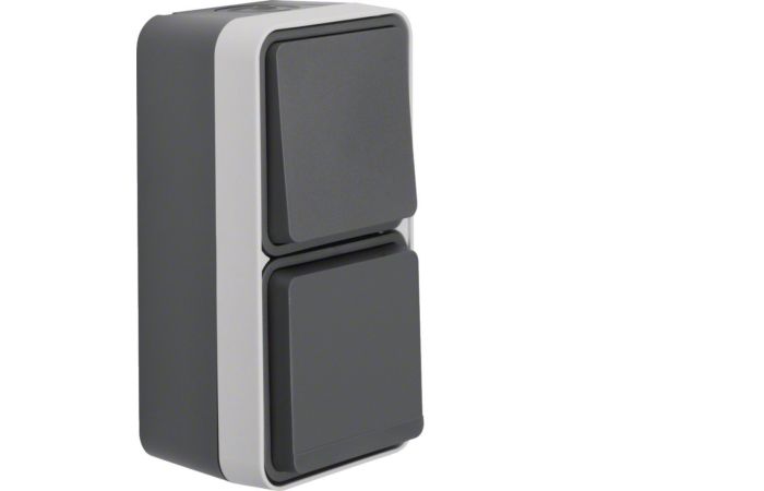 Łącznik uniwersalny z gniazdem Schuko pionowy, kompletny, IP55, szary, W.1 | 47803515 Hager
