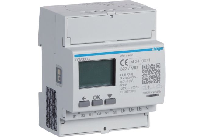 Licznik energii elektr. 3-fazowy, przekł. 1-5A 4M, M-bus, MID, agardio.measure | ECM300C Hager