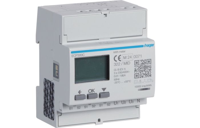 Licznik energii elektr. 3-f, przekł. 1-5A 4M, wyjście imp., MID, agardio.measure | ECP300C Hager