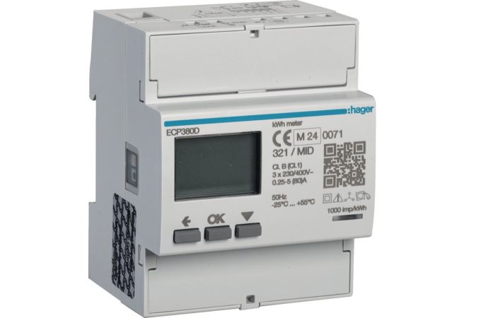 Licznik energii elektrycznej 3-fazowy, 80A 4M, wyjście imp., MID, Agardio.measure | ECP380D Hager