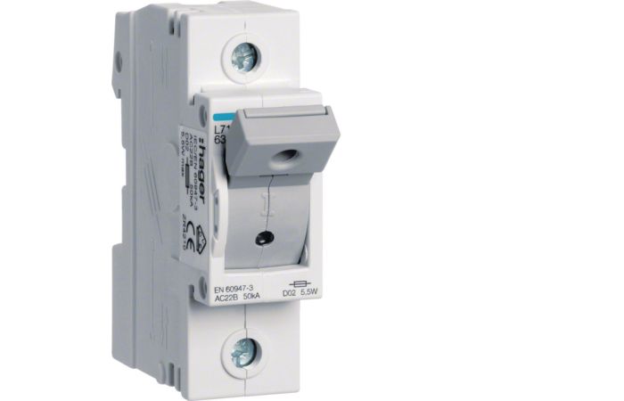 Modułowy rozłącznik bezpiecznikowy poziomy D02 1P 63A 400VAC 110/220VDC | L71M Hager