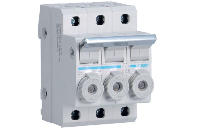 Modułowy rozłącznik bezpiecznikowy 3P do wkładek bezp. cylindrycznych L38 10x38mm 20A 400VAC | L95300 Hager