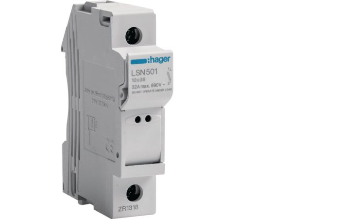 Modułowa podstawa bezpiecznikowa 1P wkł.bezp.cyl.L38 10x38mm, 32 A, 690 VAC | LSN501 Hager