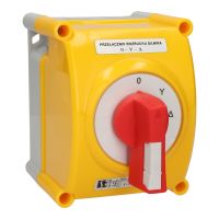 Łącznik krzywkowy 16A, rozłącznik 0-1, 4-biegunowy, w obudowie OB2, czoło żółto-czerwone | ŁK16R-2.8210\OB2ZC Spamel