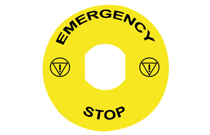 Tabliczka opisowa żółta okrągła Fi-90mm EMERGENCY STOP | ZBY8330 Schneider Electric