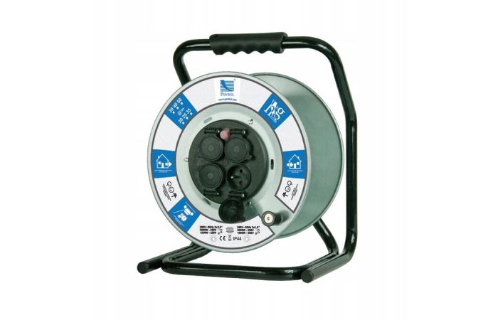 Rozgałęźnik na bębnie metalowym Fi 300, 4xGZ16A, 230V AC, z termikiem, IP44, szary | B.1120-R Pawbol