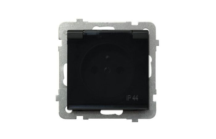 Gniazdo pojedyncze z/u, pokrywa przezroczysta 16A, IP44, czarny matowy, Sonata | GPH-1RZ/m/33/d Ospel