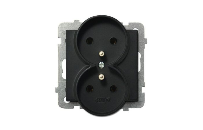 Gniazdo podwójne z/u, 16A, zaciski gwintowe, czarny matowy, Sonata | GP-2RRZ/m/33 Ospel