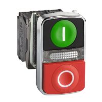 Przycisk podŚwietlany zielony kryty/czerwony wystający podświetlany dwuklawisz Fi22mm 1NO+1NC 240V | XB4BW73731M5 Schneider Electric