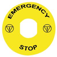 Tabliczka opisowa żółta okrągła Fi-90mm EMERGENCY STOP | ZBY8330 Schneider Electric