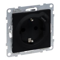 Gniazdo Schuko 2P+Z 16A 250V + USB TYP C 1,5 A 5 V, czarny, Suno | 721429 Legrand
