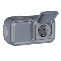 Gniazdo schuko 2X2P+Z poziome komplet natynkowy 16A-250V~ szare, Nowe Plexo | 069742L Legrand