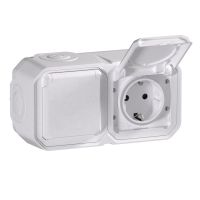 Gniazdo schuko 2X2P+Z poziome komplet natynkowy 16A-250V~ białe, Nowe Plexo | 069772L Legrand