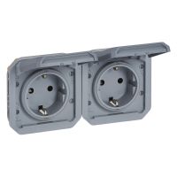 Gniazdo schuko 2X2P+Z poziome mechanizm 16A-250V~ szare, Nowe Plexo  | 069576L Legrand