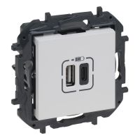 Gniazdo USB 3A typ A+C mechanizm z plakietką, biały, NILOE STEP | 863140B Legrand
