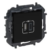 Gniazdo USB 3A typ A+C mechanizm z plakietką, czarny, NILOE STEP | 863540B Legrand