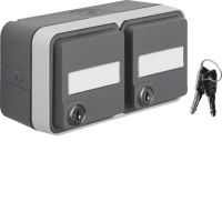 Gniazdo SCHUKO 2P+Z na klucz z polem opisowym, 2-kr, kompletne, IP55, szary, W.1 | WNC147 Hager